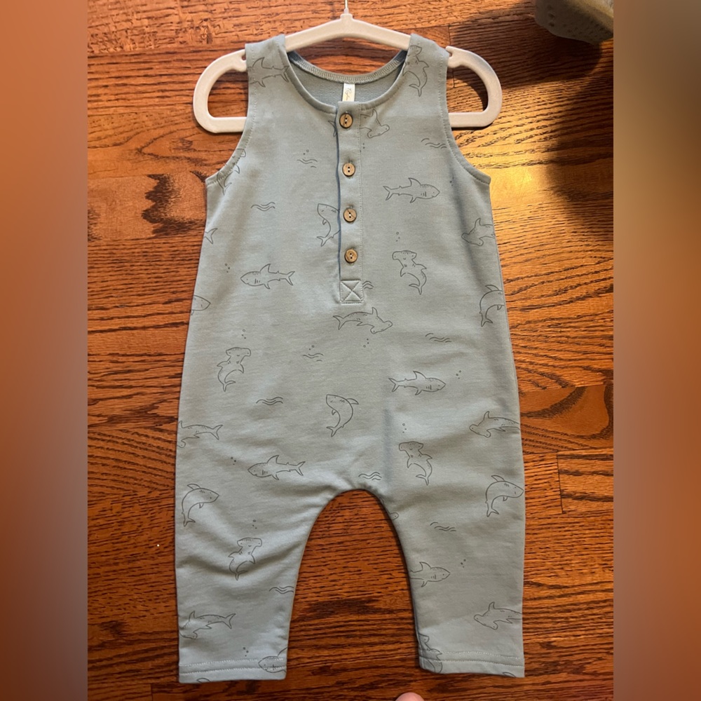 Rylee + Cru Light Blue Shark-Print Sleeveless Romper 3-6 months